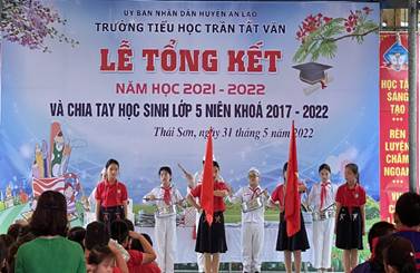 CHÀO CỜ: LỂ TỔNG KẾT NĂM HỌC- Tham gia chương trình văn nghệ cuối năm học- Nghe tuyên dương, khen thưởng cá nhân, tập thể hoàn thành tốt các phong trào đã tham gia.- Học sinh lớp 5 tham gia hoạt động chia tay với thầy cô, bạn bè, mái trường.Gợi ý:- Tham gia buổi tổng kết năm học cuối năm, biểu diễn văn nghệ, trao thưởng.- Học sinh lớp 5 chia tay thầy cô, chuyển sang một ngôi trường mới, trường Trường trung học cơ sở. HOẠT ĐỘNG GIÁO DỤC: HỒ SƠ TRẢI NGHIỆM1. Kết vòng tròn chia sẻ theo nhóm về hoạt động trải nghiệm ở lớp 5- Mỗi nhóm ngồi thành vòng tròn ở địa điểm thoải mái nhất trong trường.- Cùng nhắc lại những chủ đề trải nghiệm và các hoạt động lớn trong năm- Từng thành viên chia sẻ:+ Về một hoạt động trải nghiệm ấn tượng nhất của mình trong năm học lớp 5+ Về cảm xúc từng có với nhóm, tổ của mình.- Cùng đọc lại nhật kí lớp, tổ và nói lời chúc tốt đẹp với nhau.Gợi ý:- Những chủ điểm đã học trong năm học qua gồm:+ Em lớn lên mỗi ngày+ Giữ gìn tình bạn+ Tôn sư trọng đạo+ Quản lý chi tiêu và lập kế hoạch kinh doanh+ Gia đình đầm ấm+ Sống an toàn và tự chủ+ Tham gia hoạt động xã hội+ Tự hào quê hương em+ Ước mơ nghề nghiệp2. Hoàn thiện Hồ sơ trải nghiệm- Ghi vào Hồ sơ trải nghiệm của mình:+ Những trải nghiệm em mới có được+ Những kinh nghiệm em đã thu nhận được+ Những người em đã gặp+ Những hoạt động xã hội đã tham gia- Lắng nghe thầy cô nhận xét về hoạt động trải nghiệm của tập thể lớn.Gợi ý:Ví dụ:- Những trải nghiệm em có được: + Lập kế hoạch quản lí chi tiêu và kế hoạch kinh doanh cho bản thân.+ Định hướng được nghề nghiệp tương lai em mong muốn thông qua các buổi gặp gỡ, giao lưu trao đổi với chuyên gia nghề nghiệp.- Những kinh nghiệm em đã thu nhận được:+ Kĩ năng lên kế hoạch+ Kĩ năng làm việc nhóm.- Những người em đã gặp: + Cảnh sát phòng cháy chữa cháy+ Bác sĩ…- Những hoạt động xã hội đã tham gia:+ Tham gia vệ sinh khu vực mình sinh sống+ Tham gia hội chợ xuân xây dựng quỹ nhân ái+ Tham gia trồng cây bảo vệ môi trường… SINH HOẠT LỚP: CHIA TAY TRƯỜNG TIỂU HỌC