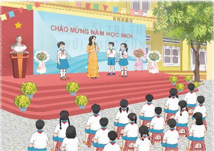 CHÀO CỜ: CHÀO NĂM HỌC MỚI- Tham gia chào mừng năm học mới- Chia sẻ cảm xúc khi đón chào năm học mớiTrả lời:Khi đón chào năm học mới, bản thân em có nhiều cảm xúc lẫn lộn. Em cảm thấy hào hứng, vui tươi, hồ hởi khi được gặp lại bạn bè, thầy cô sau những ngày tháng nghỉ hè. Bên cạnh đó, em cũng rất lo lắng liệu kiến thức lớp 5 có khó không, em có hoàn thành được mục tiêu mà bản thân đã đặt ra hay không. Tuy nhiên, dù thế nào đi nữa thì đón chào năm học mới mang lại cho em một cảm xúc thật tuyệt vời. HOẠT ĐỘNG GIÁO DỤC: CHÚNG MÌNH ĐÃ KHÔN LỚN1. Tìm hiểu sự lớn lên về thể chất của em- Đo chiều cao, cân nặng và so sánh với số đo của các năm học trước để thấy em đã lớn lên.- Chia sẻ cách luyện tập để cao và khỏe hơn- Cùng sáng tạo điều nhảy dân vũ với chủ đề “Lớn lên mỗi ngày”.Trả lời:- Đo chiều cao, cân nặng và so sánh với số đo của các năm học trước để thấy em đã lớn lên.Năm lớp 4 em có:Chiều cao: 1m25cmCân nặng: 27kgNăm nay, lên lớp 5 em có:Chiều cao: 1m27cmCân nặng: 29kg=> Như vậy so với năm trước, năm nay em đã cao thêm 2cm và nặng thêm 2kg.- Cách luyện tập để cao và khỏe hơn:Ăn uống đầy đủ chất dinh dưỡng, uống thêm sữa.Chăm chỉ thể dục thể thao, vận động cơ thể.Chơi một số môn thể thao như bóng chuyền, bóng rổ, bơi….- Gợi ý động tác điệu nhảy dân vũ với chủ đề “Lớn lên mỗi ngày” 2. Nhìn lại chặng đường đã qua- Quan sát hỉnh ảnh tập thể lớp những năm học qua để thấy sự thay đổi của bản thân và các bạn cùng lớp:- Nhận xét về sự thay đổi của bản thân và các bạn ở dáng vẻ bề ngoài- Chia sẻ một số thành tích đã đặt được qua các năm học từ lớp 1 đến lớp 4:+ Liệt kê một số hoạt động của lớp, của trường mà em đã tham gia và những thành tích em đã đạt được.+ Kể về một hoạt động mà em ấn tượng.Trả lời:- Từ lớp 1 đến lớp 4, bản thân em và các bạn cùng lớp đều đã có sự thay đổi để trưởng thành hơn dù ít hay nhiều.- Sự thay đổi của bản thân và các bạn ở dáng vẻ bề ngoài:Cao hơnLớn hơnChững chạc hơnTự tin hơn…..- Một số thành tích đã đạt được từ lớp 1 đến lớp 4 gồm:Giải vàng môn bơi lội năm lớp 2Đại biểu cháu ngoan Bác Hồ cấp huyện lớp 3.Giải 3 thi toán trạng nguyên lớp 4- Một hoạt động mà em ấn tượng: Cùng cả lớp đi tham quan khu di tích ngã ba Đồng Lộc, là di tích lịch sử gắn liền với việc 10 nữ thanh niên xung phong thuộc Quân đội nhân dân Việt Nam hy sinh trong chiến tranh Việt Nam. SINH HOẠT LỚP: BẬC THANG TRƯỞNG THÀNH
