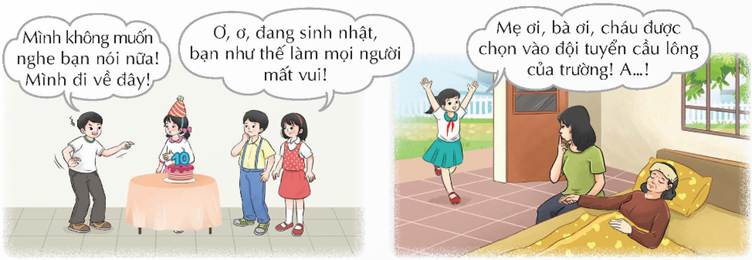 CHÀO CỜ: SỰ TRƯỞNG THÀNH CỦA HỌC SINH LỚP 5- Giao lưu, chia sẻ về sự trưởng thành của học sinh lớp 5 dưới mái trường tiểu học.- Kể về khoảnh khắc đáng nhớ trong những năm học tại trường.Gợi ý:- Khoảnh khắc đáng nhớ: + Được tham gia hội thi rung chuông vàng cùng các bạn và đạt giải nhất.+ Được tham gia các chuyến đi tham quan dã ngoại, thăm các di tích lịch sử và biết thêm nhiều kiến thức bổ ích về lịch sử của dân tộc.+ Được tham gia cuộc thì hùng biện do hội đồng đội Huyện tổ chức và đạt giải nhì….HOẠT ĐỘNG GIÁO DỤC: THỂ HIỆN CẢM XÚC PHÙ HỢP1. Tìm hiểu về cách thể hiện cảm xúc.- Quan sát tranh và chỉ ra những điều chưa phù hợp trong cách thể hiện cảm xúc của nhân vật.- Đề xuất cách thể hiện cảm xúc phù hợp cho tình huống trong tranh.Gợi ý:Tình huốngNhững điều chưa phù hợpCách thể hiện cảm xúc phù hợpTình huống 1Bạn nam bỏ giữa chừng buổi sinh nhật của bạn và đi về.Bình tĩnh và suy nghĩ, nếu sinh nhật mình bạn cũng bỏ về mình sẽ rất buồn. Do đó, dù có điều không thích mình cũng nên ở lại để không ảnh hưởng tới mọi người.Tình huống 2Bạn nữ nói lớn khi bà đang bị bệnh nằm trên giường.Nhẹ nhàng đi lại gần mẹ, nói nhỏ với mẹ để chia sẻ niềm vui đó. 2. Thực hành thể hiện cảm xúc phù hợp- Nêu những tình huống mang lại cảm xúc tích cực hoặc tiêu cực cho em.- Chia sẻ cách thể hiện cảm xúc của em trong tình huống đó.- Mỗi nhóm lựa chọn một tình huống để sắm vai thể hiện kĩ năng kiểm soát cảm xúc.+ Tình huống 1: Giờ ra chơi, Hiếu tình cơ nghe thấy Nam và Bình ngồi cuối lớp đang nói những điều không hay về mình.+ Tình huống 2: Nhân dịp sinh nhật, An được bố tặng máy chơi điện tử cầm tay. An rất thích và giữa gìn cẩn thận món đồ này. Anh Minh hàng xóm trong một lần sang chơi đã vô tình làm hỏng nó.Gợi ý:- Một số tình huống mang lại cảm xúc tích cực và tiêu cựcTình huống mang cảm xúc tích cựcTình huống mang cảm xúc tiêu cực- Cô giáo và các bạn trong lớp bất ngờ tổ chức sinh nhật cho mình.- Trên đường đi học về mình nhặt được túi tiền và ngay lập tức nhờ các chú công an trả lại cho chủ nhân của chiếc túi tiền đó.- ….- Các bạn nam trêu đùa, giật tóc làm mình ngã trên sàn lớp học.- Tuấn mất hộp bút màu, Tuấn liền đổ lỗi do mình lấy vì mình ngồi cùng bàn với bạn ấy.- ……- Cách thể hiện cảm xúc của bản thân em trong tình huống đó:+ Khi gặp tình huống mang lại cảm xúc tích cực, em thường thể hiện sự vui sướng, biết ơn và hạnh phúc.+ Khi gặp tình huống mang lại cảm xúc tiêu cực, em thường hít sở thật sâu để lấy lại bình tĩnh, xem xét lại sự việc, để điều chỉnh suy nghĩ theo hướng tích cực. - Xử lí tình huống:+ Tình huống 1: Em sẽ hít thở thật sâu để lấy lại bình tĩnh. Sau đó suy nghĩ theo hướng tích cực là chắc các bạn cũng nghe ai đó nói chưa đúng sự thật về mình. Sau đó, em từ tốn đến gần các bạn và nói: “Mình vừa đi qua thì vô tình nghe được các bạn có điều gì đó chưa hài lòng về mình. Nếu có thể, các bạn hãy chia sẻ trực tiếp với mình để chúng ta cùng giải quyết, tránh hiểu lầm nhau nhé!”.+ Tình huống 2: Lúc đó em sẽ rất buồn và tức giận. Do đó, em cần hít thở sâu để lấy lại bình tĩnh. Em tự đặt mình vào vị trí của anh Minh và nghĩ chắc anh cũng không cố tình làm hỏng nó, khi làm máy hỏng như vậy chắc anh cũng rất ngại và khó xử. Cuối cùng, mình sẽ vui vẻ bảo với anh: “Không sao đâu anh ạ, em biết anh cũng không cố ý làm hỏng nó mà, để em đợi bố về nhờ bố sửa lại, hôm sau anh lại sang chơi cùng em nhé!”. SINH HOẠT LỚP: KHẢ NĂNG KIỂM SOÁT CẢM XÚC