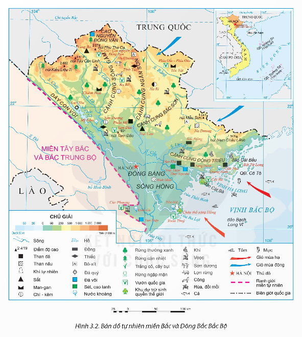 MỞ ĐẦUThiên nhiên Việt Nam nổi bật với tính chất nhiệt đới ẩm gió mùa nhưng có sự phân hoa khác nhau theo bắc - nam, theo đông – tây và theo độ cao, hình thành các miền địa lí tự nhiên khác nhau. Sự phân hóa đó diễn ra như thế nào và có ảnh hưởng gì tới sự phát triển kinh tế - xã hội của nước ta?Giải chi tiết:- Thiên nhiên phân hóa theo chiều bắc – nam: Phân hoá thiên nhiên theo chiều bắc - nam ở nước ta thể hiện rõ nhất ở sự khác biệt về nhiệt độ và cảnh quan thiên nhiên giữa phần lãnh thổ phía Bắc và phần lãnh thổ phía Nam.=> Ảnh hưởng tới quy hoạch, hướng chuyên môn hóa sản xuất, nhất là sản xuất nông nghiệp giữa phần lãnh thổ phía Bắc và phần lãnh thổ phía Nam.- Thiên nhiên phân hóa theo chiều đông – tây: Từ đông sang tây, thiên nhiên có sự phân hóa thành ba dải rõ rệt: vùng biển và thềm lục địa, vùng đồng bằng và vùng đồi núi.=> Ảnh hướng tới hướng tới phát triển kinh tế - xã hội- Thiên nhiên phân hóa theo độ cao: đai nhiệt đới gió mùa, đai cận nhiệt đới gió mùa trên núi và đai ôn đới gió mùa trên núi.=> Tạo nên những nét độc đáp trong các ngành sản xuất và đời sống.I. VỊ TRÍ ĐỊA LÍ, PHẠM VI LÃNH THỔCâu hỏi: Dựa vào thông tin mục 1 và hình 3.1, hãy chứng minh sự phân hóa thiên nhiên nước ta theo chiều bắc – nam.Giải chi tiết:Phân hoá thiên nhiên theo chiều bắc nam ở nước ta thể hiện rõ nhất ở sự khác biệt về nhiệt độ và cảnh quan thiên nhiên giữa phần lãnh thổ phía Bắc và phần lãnh thổ phía Nam.Phần lãnh thổ phía Bắc (toàn bộ lãnh thổ phía Bắc tơi dãy núi Bạch Mã)+ Khí hậu đặc trưng là khí hậu nhiệt đới ẩm gió mùa có một mùa đông lạnh. Nhiệt độ trung bình năm trên 20°C. Do ảnh hưởng của gió mùa Đông Bắc nên có một mùa đồng lạnh với 2 – 3 tháng nhiệt độ trung bình dưới 18°C, biên độ nhiệt độ trung bình năm cao.+ Cảnh quan thiên nhiên tiêu biểu là đới rừng nhiệt đới gió mùa, tuỷ thuộc vào điều kiện khí hậu và đất ở các khu vực mà có các hệ sinh thái rừng khác nhau, như rừng nhiệt đới ẩm lá rộng thường xanh, rừng ngập mặn.... Ngoài ra, còn có các hệ sinh thái rừng cận nhiệt đới như rừng cận nhiệt là rộng thường xanh, rừng lá kim núi cаo..... Trong rừng, thành phần loài nhiệt đới chiếm ưu thế, ngoài ra còn có các loài thực vật cận nhiệt đới (dẻ, re,....) và ôn đới (sa mộc, đỗ quyên,...) cùng các loài thủ có lông dày như gấu, chốn....Phần lãnh thổ phía Nam (từ dãy núi Bạch Mã trở vào phía Nam)+ Khi hậu mang sắc thải của khi hậu cận xích đạo gió mùa, có nền nhiệt độ cao, trung bình năm trên 25°C, biên độ nhiệt độ không quá 1 – 5°C. Khí hậu phân thành hai mùa: mùa mưa và mùa khô.+ Cảnh quan thiên nhiên tiêu biểu là đới rừng cận xích đạo gió mùa. Thành phần thực vật và động vật phần lớn thuộc vùng xích đạo và nhiệt đới có nguồn gốc Ma-lai-xi-a, In-đô-nê-xi-a di cư lên hoặc từ Ấn Độ - Mi-an-ma di cư sang. Trong rừng xuất hiện nhiều loài cây chịu hạn, rụng là vào mùa khô như các loài cây thuộc họ Dầu; có nơi hình thành rừng thưa nhiệt đới khô, nhiều nhất ở Tây Nguyên (rừng khộp). Động vật tiêu biểu là các loài thú lớn như voi, hổ, báo, bỏ rừng... Ở vùng ven biển, vùng cửa sông của đồng bằng sông Cửu Long phát triển rừng ngập mặn và rừng tràm (bán đảo Cà Mau, rừng U Minh,...). Trong rừng, hệ động vật trên cạn và dưới nước rất đa dạng.Câu hỏi: Dựa vào thông tin mục 2 và hình 3.1, hãy chứng minh sự phân hóa của thiên nhiên nước ta theo chiều đông – tây.Giải chi tiết:Từ đông sang tây (từ biển vào đất liền), thiên nhiên nước ta có sự phân hoá thành ba dải rõ rệt.1. Vùng biển và thềm lục địa- Vùng biển nước ta có diện tích rộng lớn, gấp 3 lần diện tích phần đất liền. - Đặc điểm thiên nhiên vùng biển nước ta có lượng ẩm rất dồi dào, có sự hoạt động thường xuyên của các hoàn lưu gió mùa, Tín phong,... - Thiên nhiên đa dạng, giàu có, tiêu biểu cho thiên nhiên vùng biển nhiệt đới ẩm gió mùa. - Thềm lục địa mở rộng ở vịnh Bắc Bộ, vùng biển Nam Bộ và vịnh Thái Lan; thềm lục địa phần còn lại thu hẹp, nhất là ở đoạn ven biển Nam Trung Bộ.2. Vùng đồng bằng - Thiên nhiên vùng đồng bằng nước ta thay đổi tuỳ nơi phản ánh mối quan hệ giữa vùng đồi núi với vùng biển và thềm lục địa.- Hai đồng bằng châu thổ rộng lớn là đồng bằng sông Hồng và đồng bằng sông Cửu Long được bồi tụ, mở rộng với các bãi triều thấp, phẳng, thềm lục địa rộng và nông. - Địa hình thấp, tương đối bằng phẳng, có nhiều ô trũng. - Dải đồng bằng ven biển Trung Bộ hẹp ngang bị chia cắt thành những đồng bằng nhỏ, đường bờ biển khúc khuỷu, địa hình cồn cát, đầm phá khá phổ biến, đất kém màu mỡ hơn hai đồng bằng châu thổ.3. Vùng đồi núi- Sự phân hoá thiên nhiên theo đông – tây ở vùng núi chủ yếu do tác động của gió mùa và hướng của các dãy núi.- Dãy Hoàng Liên Sơn tạo nên sự khác biệt giữa vùng núi Tây Bắc với vùng núi Đông Bắc. Trong khi vùng núi Đông Bắc mang sắc thái cận nhiệt đới gió mùa thì vùng núi thấp Tây Bắc có cảnh quan nhiệt đới ẩm gió mùa và vùng núi cao có cảnh quan giống như vùng ôn đới. - Dãy Trường Sơn tạo nên sự khác biệt giữa vùng Đông Trường Sơn và Tây Trường Sơn. Do đón gió từ biển vào nên Đông Trường Sơn có một mùa mưa vào thu đông, trong khi Tây Nguyên lại là mùa khô. Khi Tây Nguyên vào mùa mưa thì sườn Đông Trường Sơn nhiều nơi chịu tác động của gió Tây khô nóng.Câu hỏi: Dựa vào thông tin mục 3 và hình 3.1, hãy chứng minh sự phân hóa của thiên nhiên theo độ cao ở nước ta.Giải chi tiết:Theo độ cao, thiên nhiên ở nước ta được phân hoá thành ba đai cao:1. Đai nhiệt đới gió mùa+ Ở miền Bắc, đai nhiệt đới gió mùa có độ cao trung bình từ khoảng 600 – 700 m trở xuống, ở miền Nam từ khoảng 900 - 1000 m trở xuống.+ Khí hậu nhiệt đới gió mùa biểu hiện rõ: tổng nhiệt độ hoạt động năm trên 7 500°C, mùa hạ nóng (nhiệt độ trung bình tháng trên 25°C), độ ẩm thay đổi tuỳ nơi.+ Đất có hai nhóm chính là nhóm đất phù sa ở vùng đồng bằng, bao gồm đất phù sa sông, đất phèn, đất mặn, đất cát,... và nhóm đất feralit ở vùng đồi núi thấp, phần lớn là đất feralit đỏ vàng, đất feralit nâu đỏ phát triển trên đá badan, đá vôi.+ Sinh vật gồm các hệ sinh thái rừng nhiệt đới lá rộng thường xanh hình thành ở những vùng núi thấp, mưa nhiều, ẩm ướt; các hệ sinh thái rừng nhiệt đới gió mùa (rừng thường xanh, rừng nửa rụng lá, rừng nhiệt đới khô,...); các hệ sinh thái khác phát triển trên các loại thổ nhưỡng đặc biệt (rừng nhiệt đới thường xanh trên đá vôi, rừng ngập mặn trên đất ngập mặn ven biển,...).2. Đai cận nhiệt đới gió mùa trên núi+ Ở miền Bắc, đại cận nhiệt đới gió mùa trên núi bắt đầu từ độ cao khoảng 600 – 700 m đến 2 600 m, ở miền Nam từ khoảng 900 – 1000 m đến 2 600 m.+ Khí hậu mát mẻ, tổng nhiệt độ hoạt động năm dao động từ 4 500°C đến 7 500°C, mùa hạ mát (nhiệt độ trung bình tháng dưới 25°C), mưa nhiều (trên 2 000 mm), độ ẩm cao.+ Đất: Do nhiệt độ giảm làm hạn chế quá trình phân huỷ chất hữu cơ nên hình thành các loại đất feralit mùn (ở độ cao 600 – 700 m đến 1 600 1 700 m), đất xám mùn- trên núi (ở độ cao trên 1 600-1700 m). + Sinh vật phổ biến là các loài cận nhiệt đới, xen kẽ một số loài nhiệt đới. Trong rừng xuất hiện các loài chim, thú cận nhiệt đới như gấu, sóc,...3. Đai ôn đới gió mùa trên núi+ Đai ôn đới gió mùa trên núi có độ cao từ 2 600 m trở lên (có ở dãy Hoàng Liên Sơn).+ Khí hậu mang tính chất ôn đới, tổng nhiệt độ hoạt động năm dưới 4 500°C, quanh năm nhiệt độ dưới 15°C, mùa đông nhiệt độ xuống dưới 5°C.+ Đất chủ yếu là đất mùn núi cao.+ Thực vật ôn đới chiếm ưu thế như đỗ quyên, lãnh sam, thiết sam với rừng trúc lùn, rừng rêu mưa mù trên núi phát triển. II. CÁC MIỀN ĐỊA LÍ TỰ NHIÊN.Câu hỏi: Dựa vào thông tin mục 1 và hình 3.2, hãy trình bày đặc điểm tự nhiên của miền Bắc và Đông Bắc Bắc Bộ?Giải chi tiết:- Phạm vi, ranh giới: bao gồm vùng đồi núi Đông Bắc và đồng bằng sông Hồng cùng vùng biển, đảo phía đông. Ranh giới phía tây và tây nam của miền dọc theo hữu ngạn sông Hồng và rìa phía tây nam đồng bằng sông Hồng.- Địa hình và đất: + Địa hình đa dạng, đồi núi thấp chiếm ưu thế, hướng của các dãy núi theo hướng vòng cung, cao ở phía bắc, thấp dần về phía nam. Đồng bằng tương đối rộng và bằng phẳng. Địa hình các-xtơ khá phổ biến, tiêu biểu ở Hà Giang, Lạng Sơn, Cao Bằng..... Bờ biển đa dạng, nơi thấp phẳng, nơi nhiều vịnh, đảo như vùng biển tỉnh Quảng Ninh.+ Đất có nhiều loại khác nhau, tiêu biểu là đất feralit trên các loại đá mẹ ở vùng đồi núi thấp, đất phù sa ở đồng bằng sông Hồng, ngoài ra còn có đất phèn, đất mặn ở vùng ven biển.- Khí hậu: Miền chịu ảnh hưởng trực tiếp và sâu sắc của gió mùa Đông Bắc tạo nên một mùa đông lạnh, khi các đợt không khí lạnh tràn xuống liên tục có thể dẫn đến hiện tượng rét đậm, rét hại. Chính vì thế, miền Bắc và Đông Bắc Bắc Bộ là miễn địa lí tự nhiên có mùa đông lạnh diễn hình nhất nước ta.- Sông ngòi: Các sông lớn như sông Hồng, sông Chảy,... chảy theo hướng tây bắc đông nam. Khu vực Đông Bắc có các sông như sông Lô, sông Gâm, sông Lục Nam,... chảy theo hướng vòng cung.- Sinh vật: phong phú và đặc sắc thuộc khu hệ thực vật Việt Bắc – Hoa Nam, có - tới 50% thành phần loài bản địa. Nhiều loài động vật quý hiếm như voọc đầu trắng, voọc quần đùi trắng, công,... còn được bảo tồn tại các vườn quốc gia (Ba Bể, Tam Đảo, Cát Bà,...). Cảnh quan thiên nhiên có sự thay đổi theo mùa, theo khu vực.- Khoáng sản: đa dạng như than đá ở Quảng Ninh, Thái Nguyên; than nâu ở đồng bằng sông Hồng; sắt ở Thái Nguyên,...; chì – kẽm ở Bắc Kạn; thiếc ở Cao Bằng; khí tự - nhiên ở bể Sông Hồng.…Câu hỏi: Dựa vào thông tin mục 2 và hình 3.3, hãy trình bày đặc điểm tự nhiên của miền Tây Bắc và Bắc Trung BộGiải chi tiết:– Phạm vi, ranh giới: gồm khu vực Tây Bắc, Bắc Trung Bộ và vùng biển duyên hải Bắc Trung Bộ từ Thanh Hoá đến Thừa Thiên Huế. Ranh giới của miền từ ranh giới với miễn Bắc và Đông Bắc Bắc Bộ tới dãy núi Bạch Mã.- Địa hình và đất: + Địa hình núi cao và núi trung bình chiếm ưu thế, bị chia cắt mạnh và hiểm trở nhất nước ta. Các dãy núi xen kẽ các thung lũng theo hướng tây bắc – đông nam, có nhiều bề mặt sơn nguyên, cao nguyên, lòng chảo,..... Ven biển có nhiều cồn cát, đầm phá, nhiều bãi tắm đẹp, nhiều nơi có thể xây dựng cảng biển. Đồng bằng nhỏ và bị chia cắt.+ Nhóm đất feralit trên đá vôi và feralit trên các loại đá khác phổ biến ở vùng đồi núi; đất phù sa chủ yếu ở các đồng bằng Thanh Hoá, Nghệ An và dải đồng bằng nhỏ hẹp ven biển Hà Tĩnh, Quảng Bình, Thừa Thiên Huế.- Khí hậu: Đặc trưng về khí hậu của miền là sự giảm sút ảnh hưởng của gió mùa Đông Bắc, nhiệt độ trung bình năm tăng dẫn và biên độ nhiệt độ giảm từ Bắc vào Nam. Dãy Hoàng Liên Sơn ngăn cản sự xâm nhập trực tiếp của gió mùa Đông Bắc vào khu vực Tây Bắc làm cho mùa đông ở Tây Bắc ấm và ngắn hơn Đông Bắc. Do tác động bức chắn của dãy Trường Sơn Bắc, hình thành gió Tây khô nóng ở Bắc Trung Bộ vào đầu mùa hạ.- Sinh vật: Miền Tây Bắc và Bắc Trung Bộ có sự hội tụ của nhiều luồng sinh vật, đặc biệt là luồng Hi-ma-lay-a - Vân Quý, Ấn Độ – Mi-an-ma và Ma-lai-xi-a - In-đô-nê-xi-a. Rừng còn tương đối nhiều ở vùng núi Nghệ An, Hà Tĩnh, thành phần thực vật phương Nam chiếm ưu thế ở khu vực Trường Sơn Bắc.– Khoáng sản: có sắt ở Hà Tĩnh; đồng ở Sơn La, Lào Cai; a-pa-tít ở Lào Cai; crôm ở Thanh Hoá; thiếc ở Nghệ An; vật liệu xây dựng ở nhiều địa phương.... Câu hỏi: Dựa vào thông tin mục 2 và hình 3.4, hãy trình bày đặc điểm tự nhiên của miền Nam Trung Bộ và Nam Bộ.Giải chi tiết:1. Phạm vi, ranh giới- Gồm khu vực Nam Trung Bộ và Nam Bộ cùng vùng biển rộng lớn với nhiều đảo, quần đảo. Ranh giới của miền từ dãy núi Bạch Mã trở vào nam.2. Địa hình và đất- Địa hình:+ Khá phức tạp, gồm các khối núi, các cao nguyên badan xếp tầng, đồng bằng châu thổ rộng lớn và đồng bằng nhỏ hẹp ven biển. + Trường Sơn Nam là dãy núi lớn, hình cánh cung có sự bất đối xứng giữa sườn đồng và sườn tây. + Các cao nguyên badan tập trung chủ yếu ở Tây Nguyên và rìa Đông Nam Bộ với diện tích lớn, địa hình tương đối bằng phẳng. + Đồng bằng sông Cửu Long rộng lớn, có hệ thống kênh rạch chằng chịt, nhiều vùng trũng bị ngập nước vào mùa lũ. + Dải đồng bằng ven biển Nam Trung Bộ nhỏ hẹp, bị chia cắt bởi các nhánh núi lấn ra biển. + Vùng biển với thểm lục địa rộng lớn, giàu tài nguyên.- Đất:+ Ở vùng núi và cao nguyên chủ yếu là dất feralit trên đá badan và đất feralit trên các loại đá khác. + Vùng đồng bằng sông Cửu Long ngoài đất phù sa sông màu mỡ còn có đất phèn, đất mặn; dải đồng bằng ven biển miền Trung có đất phù sa nhưng kém màu mỡ hơn. + Ngoài ra trong miền còn có dất cát và dất xám trên phù sa cổ.3. Khí hậu+ Miền có khí hậu cận xích đạo gió mùa với nền nhiệt độ cao quanh năm, biên độ nhiệt độ nhỏ. + Khí hậu có hai mùa: mùa mưa và mùa khô rõ rệt, mùa khô kéo dài và gay gắt.4. Sông ngòi- Nam Trung Bộ phần lớn là sông nhỏ, ngắn bắt nguồn từ vùng núi Trường Sơn Nam đổ ra Biển Đông. - Ở đồng bằng sông Cửu Long, sông Tiến và sông Hậu phân chia thành nhiều chỉ lưu đổ ra biển.5. Cảnh quan thiên nhiên- Điển hình là đới rừng cận xích đạo gió mùa. - Ở vùng Tây Nguyên có kiểu rừng nhiệt đới gió mùa nửa rụng lá và rụng lá. - Ở vùng đồng bằng sông Cửu Long phát triển rừng ngập mặn và rừng tràm.6. Khoáng sản- Nổi bật là dầu mỏ, khí tự nhiên ở thềm lục địa, bô-xít ở Tây Nguyên và Đông Nam Bộ. III. ẢNH HƯỞNG CỦA SỰ PHÂN HÓA ĐA DẠNG THIÊN NHIÊN ĐẾN SỰ PHÁT TRIỂN KINH TẾ - XÃ HỘI. Câu hỏi: Dựa vào thông tin mục III và kiến thức đã học, hãy phân tích ảnh hưởng của sự phân hóa đa dạng thiên nhiên đến phát triển kinh tế - xã hội.Giải chi tiết:Thiên nhiên phân hoá đa dạng và phức tạp có ảnh hưởng lớn đến sự phát triển kinh tế – xã hội của nước ta.- Sự phân hoá thiên nhiên theo chiều bắc - nam, đặc biệt là phân hoá của khí hậu có ảnh hưởng tới quy hoạch, hướng chuyên môn hoá sản xuất, nhất là sản xuất nông nghiệp giữa phần lãnh thổ phía Bắc và phần lãnh thổ phía Nam. Phần lãnh thổ phía Bắc do khí hậu có một mùa đông lạnh nên có thể phát triển những vùng trồng cây công nghiệp, cây ăn quả cận nhiệt đới (chè, hồi, quế, đào, lê,...). Phần lãnh thổ phía Nam với khí hậu cận xích đạo và ưu thế về đất phù hợp phát triển các vùng chuyên canh cây công nghiệp nhiệt đới (cà phê, cao su, hồ tiêu,...).- Sự phân hoá đông – tây của thiên nhiên cũng ảnh hưởng tới hướng phát triển kinh tế – xã hội. Vùng ven biển và thềm lục địa hướng tới việc phát triển tổng hợp kinh tế biển (khai thác, nuôi trồng hải sản; du lịch biển; giao thông vận tải biển,...). Vùng đồng bằng phát triển cây lương thực (nhất là lúa), chăn nuôi lợn, gia cầm; đây cũng là nơi thuận lợi cho việc định cư, tập trung các thành phố, dầu mối giao thông vận tải. Vùng đồi núi có nhiều thể mạnh về khoáng sản, lâm sản,.... thích hợp phát triển nông lâm kết hợp, phát triển các vùng chuyên canh cây công nghiệp, chăn nuôi gia súc lớn; khai thác khoáng sản, phát triển thuỷ diện; du lịch;... Tuy nhiên, vùng đồi núi do địa hình cao, cắt xẻ gây ra nhiều khó khăn, trở ngại cho giao thông vận tải, giao lưu kinh tế, phân bố dân cư, phát triển y tế, giáo dục,...- Sự phân hoá của thiên nhiên theo độ cao cũng tạo nên những nét độc đáo trong các ngành sản xuất và đời sống. Các đai cao có sự khác nhau về khí hậu, dất, sinh vật tạo nên các thế mạnh khác nhau trong phát triển kinh tế, đồng thời dẫn tới sự phân bố dân cư khác nhau.LUYỆN TẬP, VẬN DỤNG